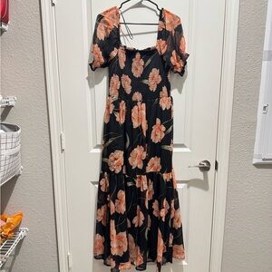 Floral Black and Orange Women's Dress